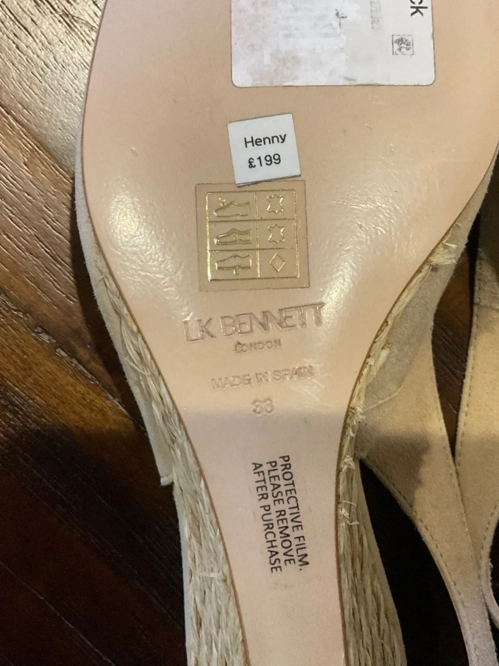 LK Bennett Henny Sling Back Tan Suede Wedge Espadrille EU 38/ US 7-7.5